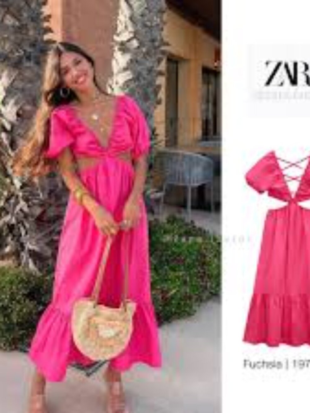 NWT Zara  Long Fuchsia Dress with Open Back and Puff Sleeves XS, but fits a M